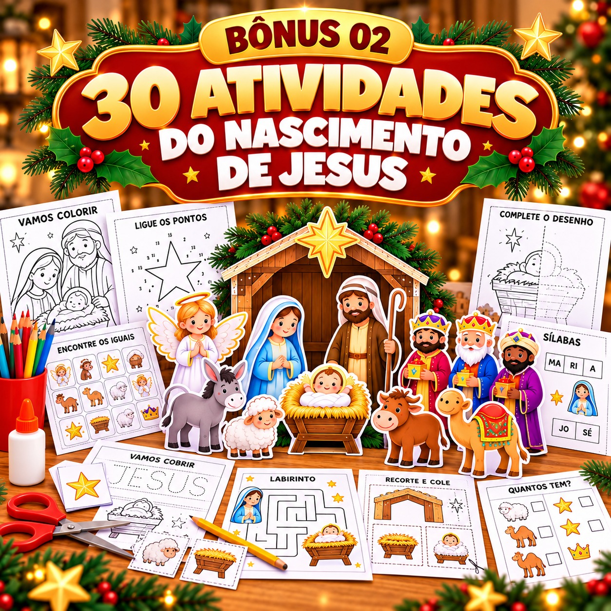 Capa do BÔNUS 02 — Kit com 30 Atividades do Nascimento de Jesus