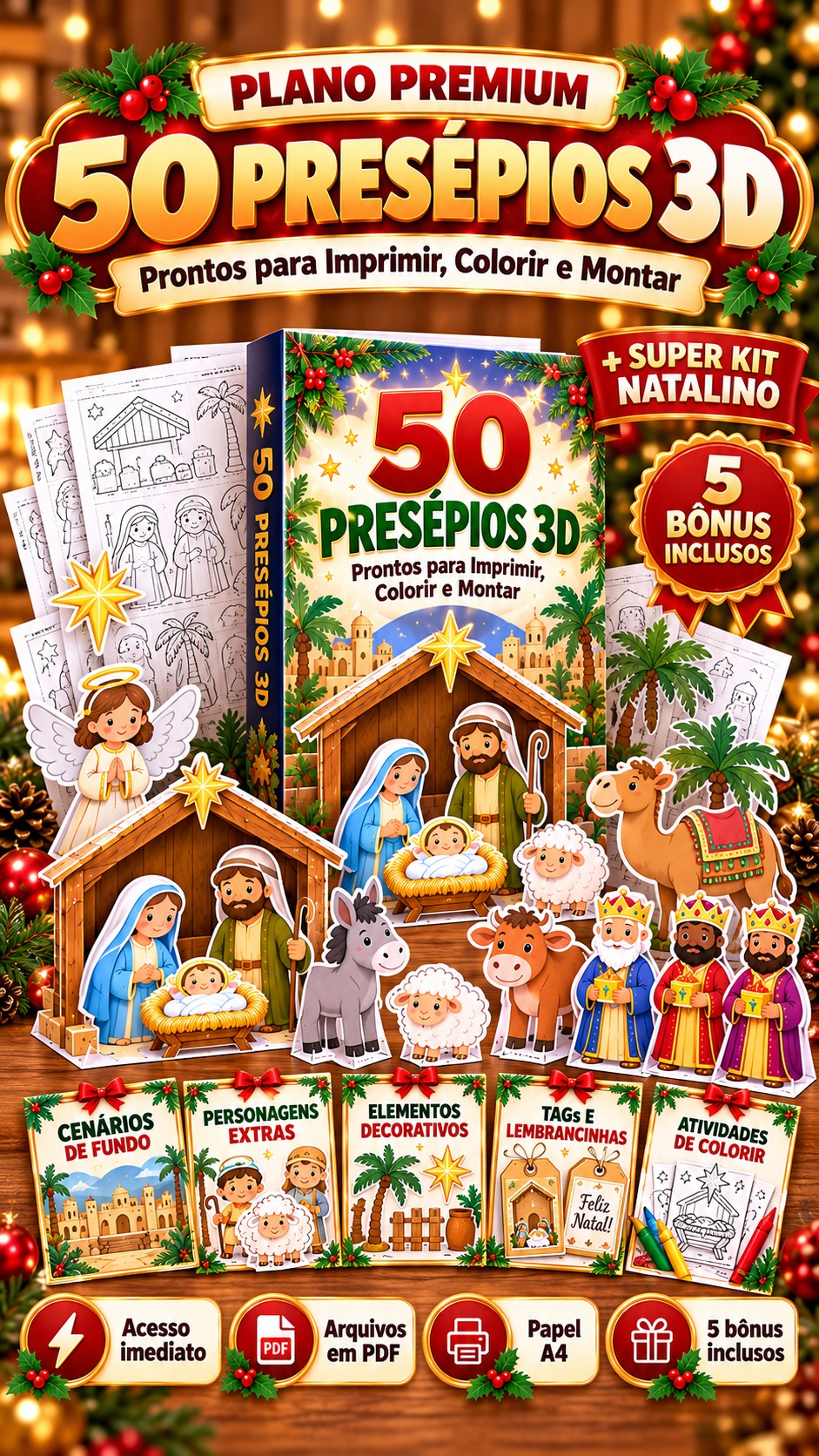 Capa do Plano Premium — 50 presépios 3D e super kit natalino