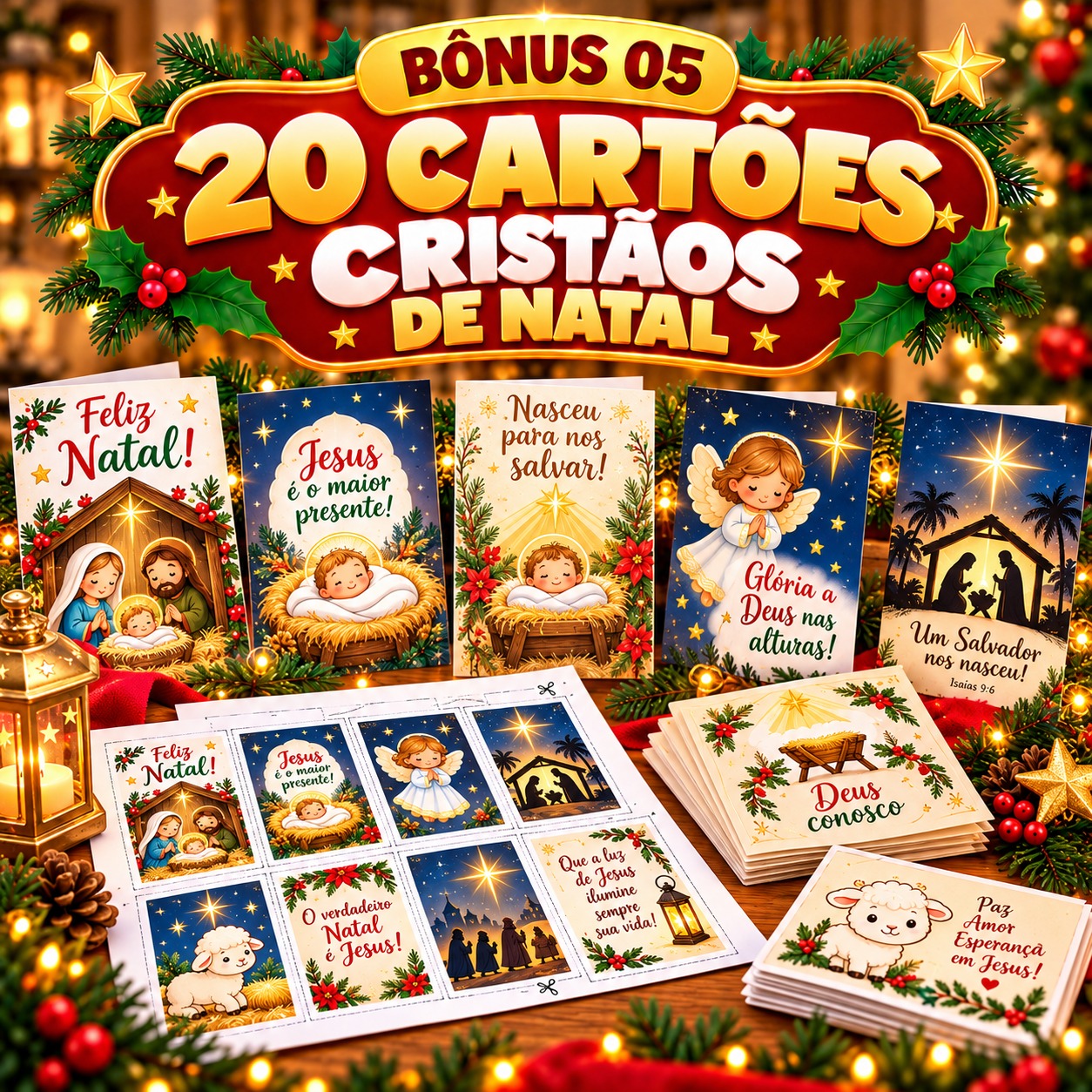 Capa do BÔNUS 05 — Kit com 20 Cartões Cristãos de Natal